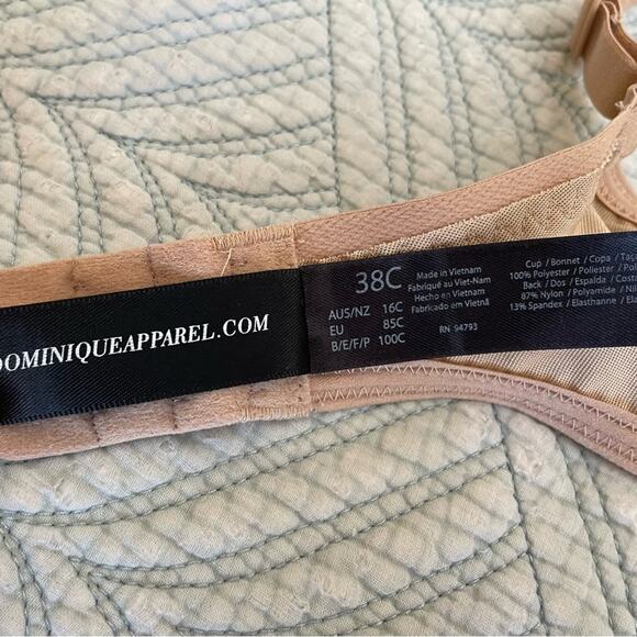 Dominique Mystique Underwire Silky Bra W/ Floral Lace Strap Detail Beige Sz 38C - Picture 8 of 10